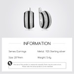Black Geometric Stripe Inlaid Zircon 925 Sterling Silver Enamel Huggie Earrings