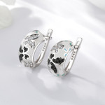 Black & White Butterfly Inlaid Zircon 925 Sterling Silver Enamel Huggie Earrings