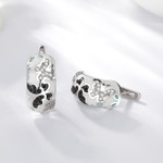 Black & White Butterfly Inlaid Zircon 925 Sterling Silver Enamel Huggie Earrings