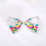 Unique Geometric Mosaic Color Drop Shape 925 Sterling Silver Hook Earrings