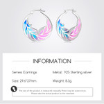 Blue Pink Feather 925 Sterling Silver Hook Earrings