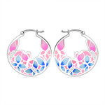 Blue Pink Flower Petals 925 Sterling Silver Hook Earrings