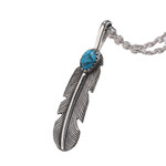 Leaf Feather Turquoise Inlay Retro Pendant 925 Sterling Silver Personalized Creative Pendant