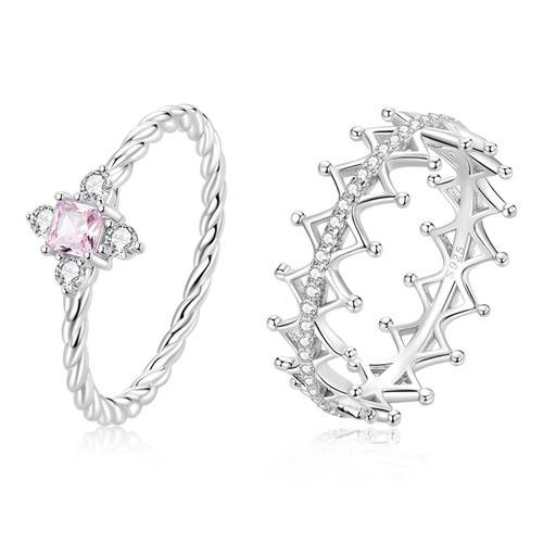 Simple Pink Zirconium Twist Ring Delicate Lace Ring
