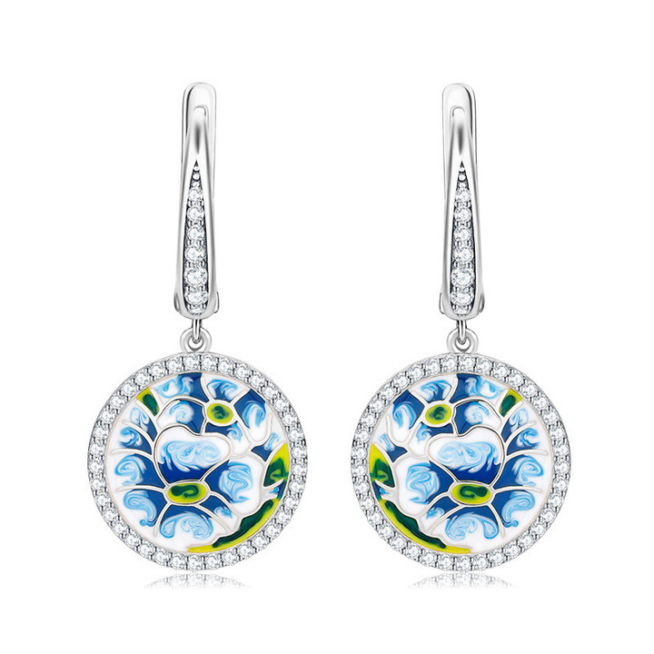 Blue Orchid Ethnic Style 925 Sterling Silver Earrings