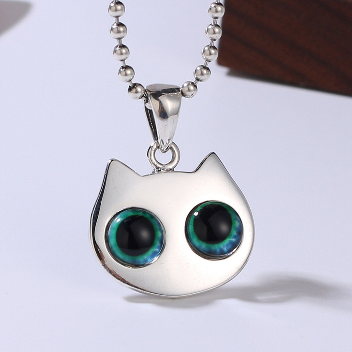 Cute Cat with Big Eyes Retro Pendant 925 Sterling Silver Personalized Creative Pendant