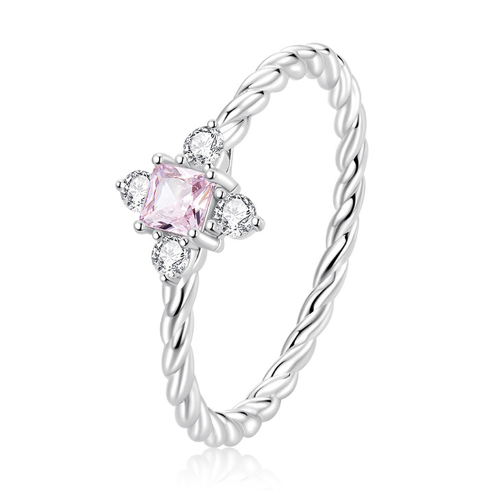 Simple Pink Zirconium Twist Ring Delicate Lace Ring
