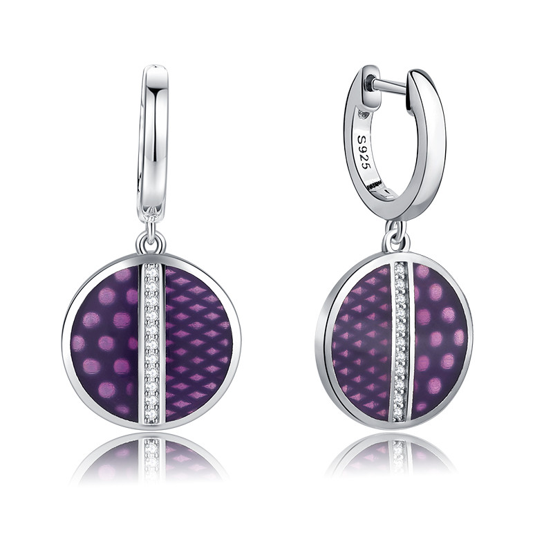 Polka Dot Purple 925 Sterling Silver Earrings