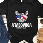 A’meowica Fluff Yeah Patriotic Cat 4th Of July American Flag T Shirt Hoodie Sweater