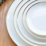 Gold Edge Ceramic Plate Dish White Porcelain Tableware Western-style Dinner Dishes and Plates Sets