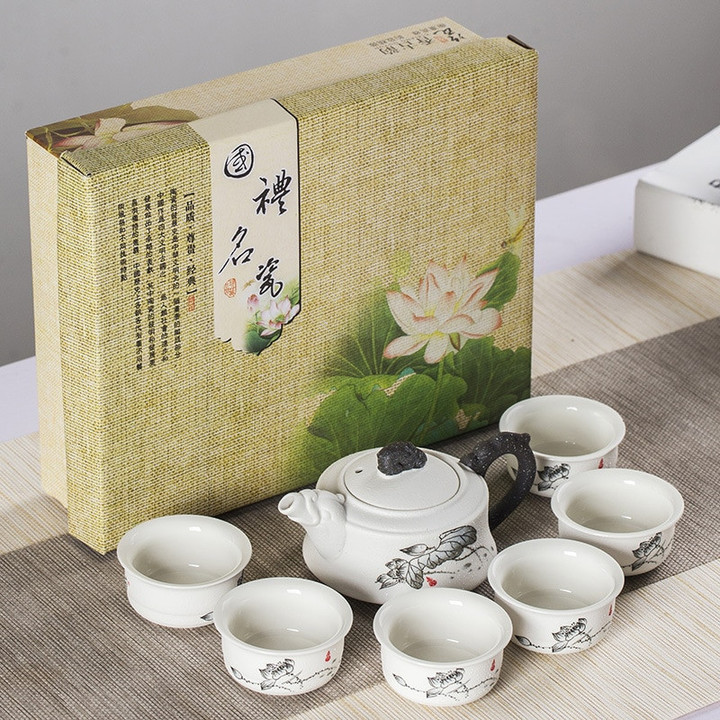 Chinese Kung Fu 7pcs Tea Sets Ceramic Portable Porcelain Service Gaiwan Tea Cups Tea Ceremony Teapot With Gift Box