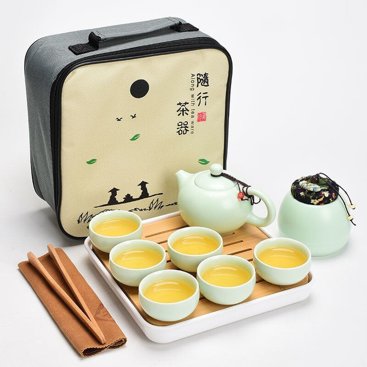 Chinese Tea Ceremony Gift Kung Fu Tea Set Household Ceramic Teapot Small Set Outdoor Portable Travel Tea Set Coffee Cup Kitchen