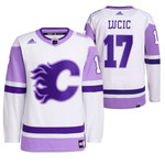 Milan Lucic 2021 HockeyFightsCancer Calgary Flames White #17 Primegreen Jersey