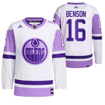 Men's Tyler Benson 2021 Hockey Fights Cancer Edmonton Oilers White #16 Primegreen Jersey