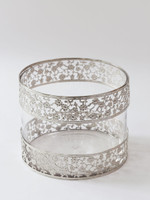 Wide Glass Vase w/ Ornate Silver Metal Rims
