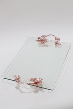 Rose Gold Crystal Floral Handled Glass Tray
