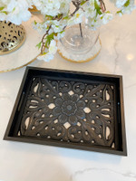 Black Wood Trays with Detailed Interior (Set of 3)