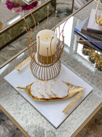White Marble Tray with Gold Mosaic Handles