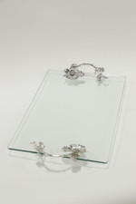 Silver Floral Crystal Handled Glass Tray