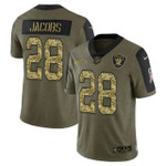 Men's Olive Las Vegas Raiders #28 Josh Jacobs 2021 Camo Salute To Service Limited Stitched Jersey Nfl