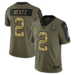 Men's Olive Indianapolis Colts #2 Carson Wentz 2021 Camo Salute To Service Limited Stitched Jersey Nfl