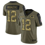 Men's Olive Green Bay Packers #12 Aaron Rodgers 2021 Camo Salute To Service Limited Stitched Jersey Nfl