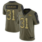 Men's Olive Denver Broncos #31 Justin Simmons 2021 Camo Salute To Service Limited Stitched Jersey Nfl