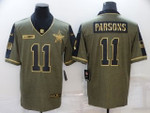 Men's Dallas Cowboys #11 Micah Parsons Olive 2021 Salute To Service Golden Limited Stitched Jersey Nfl