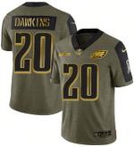 Men's Olive Philadelphia Eagles #20 Brian Dawkins 2021 Camo Salute To Service Golden Limited Stitched Jersey Nfl