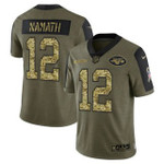 Men's Olive New York Jets #12 Joe Namath 2021 Camo Salute To Service Limited Stitched Jersey Nfl