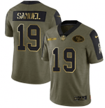 Men's Olive San Francisco 49Ers #19 Deebo Samuel 2021 Camo Salute To Service Golden Limited Stitched Jersey Nfl