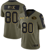 Men's Olive San Francisco 49Ers #80 Jerry Rice 2021 Camo Salute To Service Golden Limited Stitched Jersey Nfl