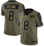 Men's Olive San Francisco 49Ers #8 Steve Young 2021 Camo Salute To Service Golden Limited Stitched Jersey Nfl