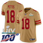 Nike 49Ers #18 Dante Pettis Gold Super Bowl Liv 2020 Men's Stitched Nfl Limited Inverted Legend 100Th Season Jersey Nfl