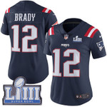 Women's New England Patriots #12 Tom Brady Navy Blue Nike Nfl Rush Vapor Untouchable Super Bowl Liii Bound Limited Jersey Nfl
