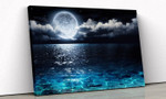 ROMANTIC AND SCENIC PANORAMA WITH FULL MOON ON SEA TO NIGHT CANVAS