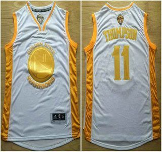 فيتامين سيستين Golden State Warriors #11 Klay Thompson 2015 NBA Final Game Gold Name White Jersey فيتامين سيستين