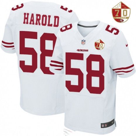 خلفيات تصميم بيضاء Men's San Francisco 49ers #58 Eli Harold White 70th Anniversary Patch Stitched NFL Nike Elite Jersey صور كمامات