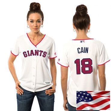 للصوتيات Women's San Francisco Giants Matt Cain #18 White  Stars & Stripes Cool Base Jersey ديكان