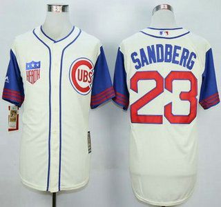 وجار نار Men's Chicago Cubs #23 Ryne Sandberg Cream With Blue 1942 Turn ... وجار نار