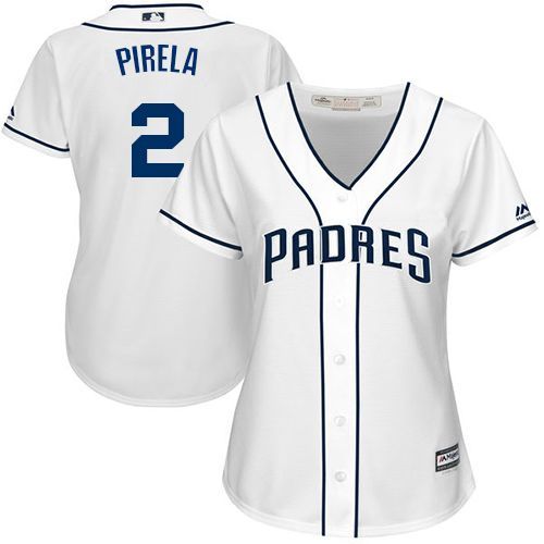 حشوات الكيك Padres #2 Jose Pirela White Home Women's Stitched Baseball Jersey ... حشوات الكيك