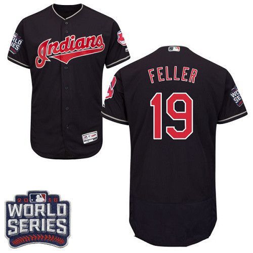 هدايا عيد الحب للمتزوجين Men's Cleveland Indians #19 Bob Feller Cream 2016 World Series Patch Stitched MLB Majestic Flex Base Jersey سيروم لانبات الشعر