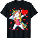 Dabbing Unicorn Heart Valentines Day Girls Kids Rainbow Gift T-Shirt