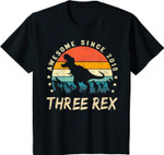 Kids Three Rex 3rd Birthday Shirt Third Dinosaur 3 Year Old T-Shirt