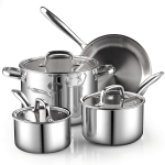 Cook N Home 7 Pieces Tri-Ply Clad Stainless Steel Cookware Set, Silver
