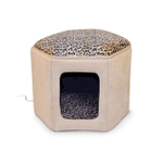 K&H Thermo-Kitty Sleep House Heated Cat Bed In Tan And Leopard Print