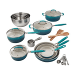 The Pioneer Woman 25 Pieces Ceramic Nonstick Aluminum Cookware Set, Ombre Teal