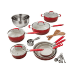 The Pioneer Woman 25 Piece Ceramic Nonstick Aluminum Easy Clean Cookware Set, Ombre Red