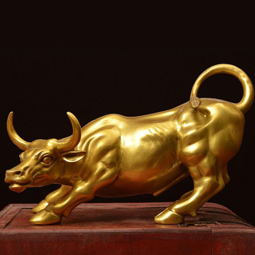 Brass Charging Bull Statue Decor