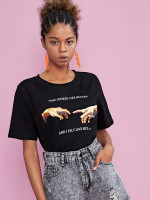 Women Hand And Letter Print Tee